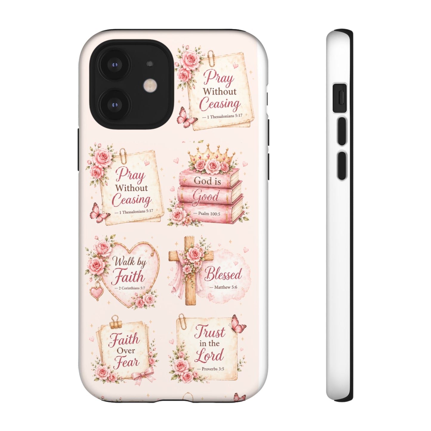 Christian Floral Phone Case — "Pray Without Ceasing" Faith Cross Design