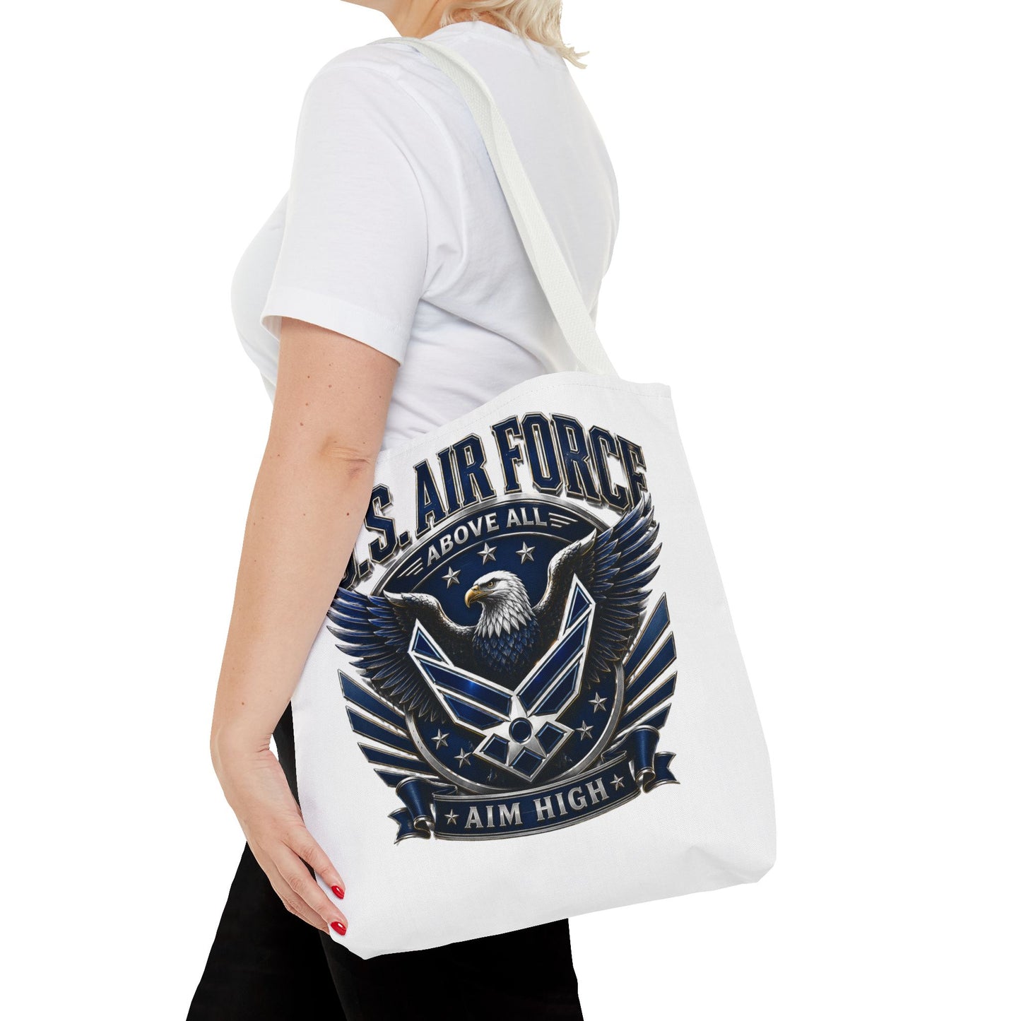 U.S. Air Force Eagle Tote Bag - "Aim High" Military Canvas Tote