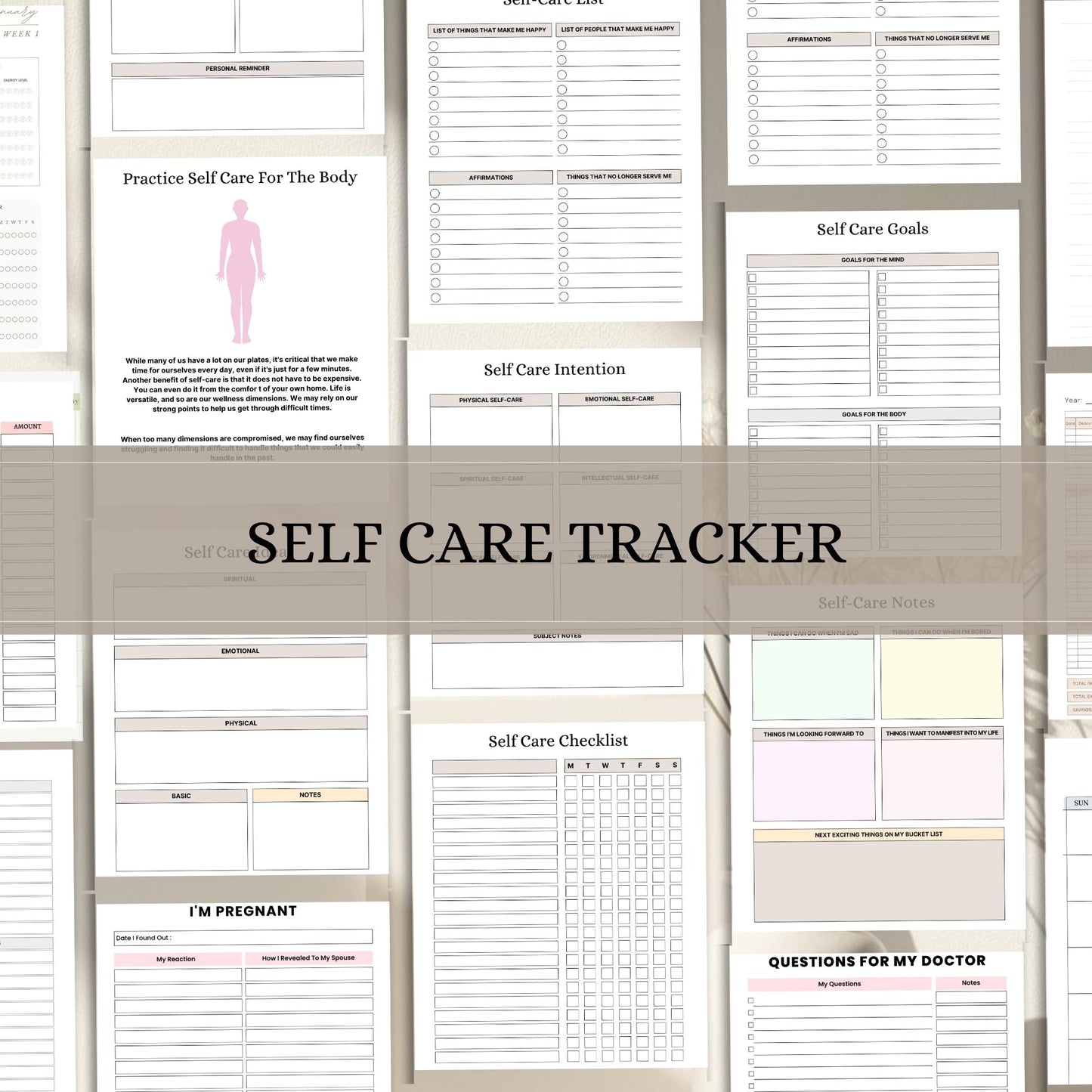 Self Care Tracker Printable | Daily Wellness, Mood & Habit Tracker Planner