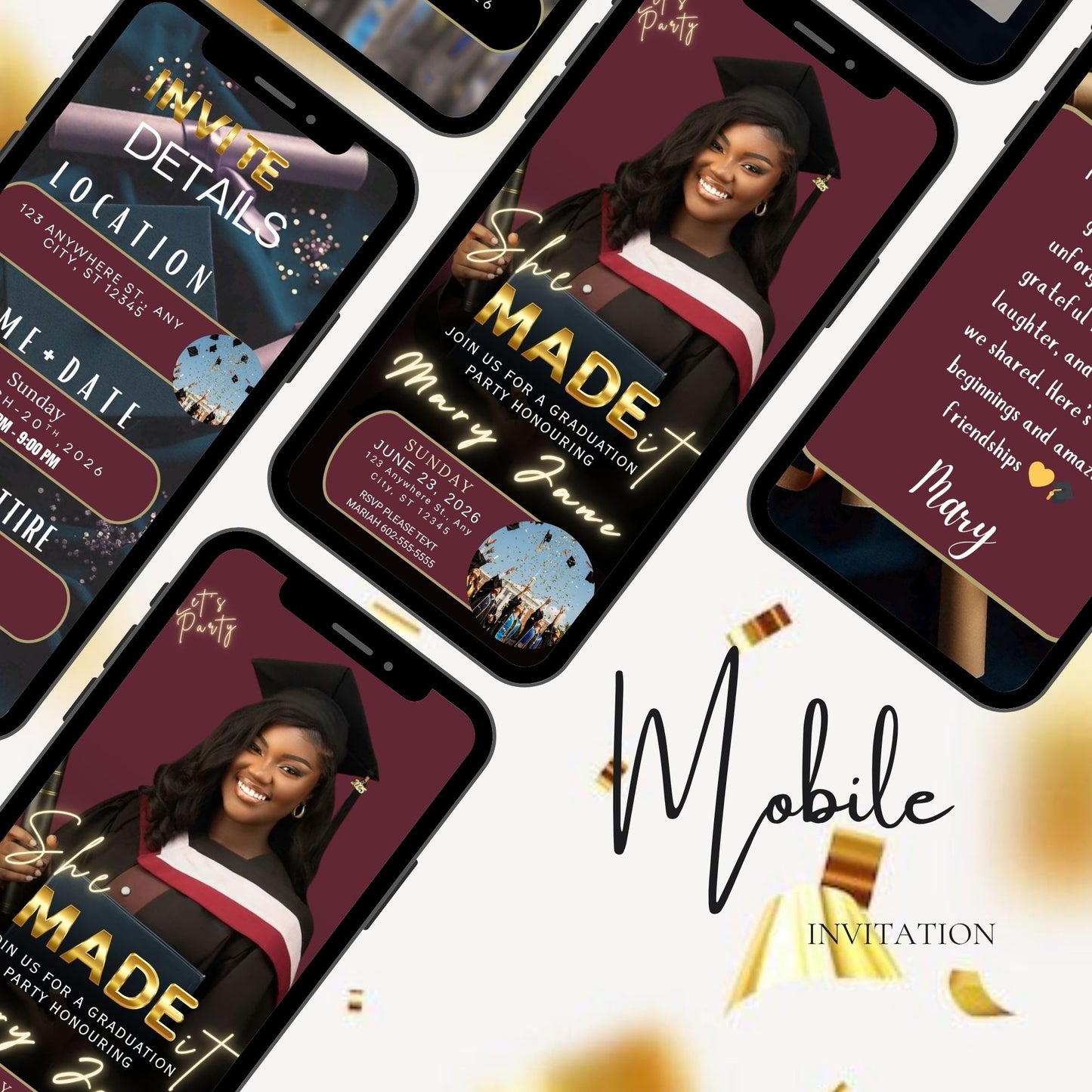 Shade of Wine Mobile Graduation Invite | Elegant Editable Digital Grad Invitation