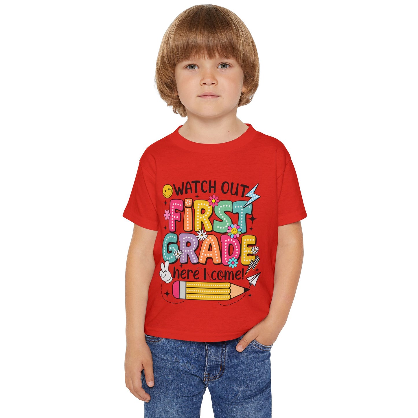 First Grade Toddler T‑Shirt – "Watch Out First Grade Here I Come!" Back‑To‑School Tee