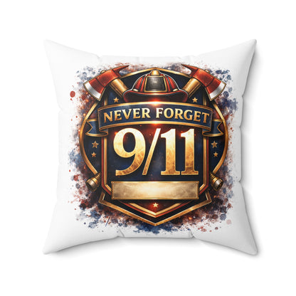Never Forget 9/11 Memorial Throw Pillow — Patriotic Remembrance Accent Pillow