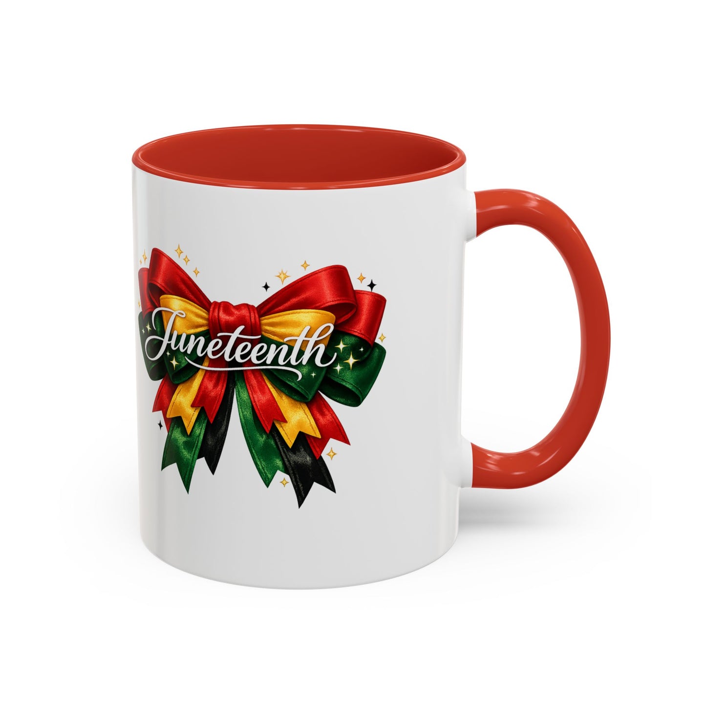 Juneteenth Ribbon Coffee Mug — Black/Red/Green Celebration Accent Mug