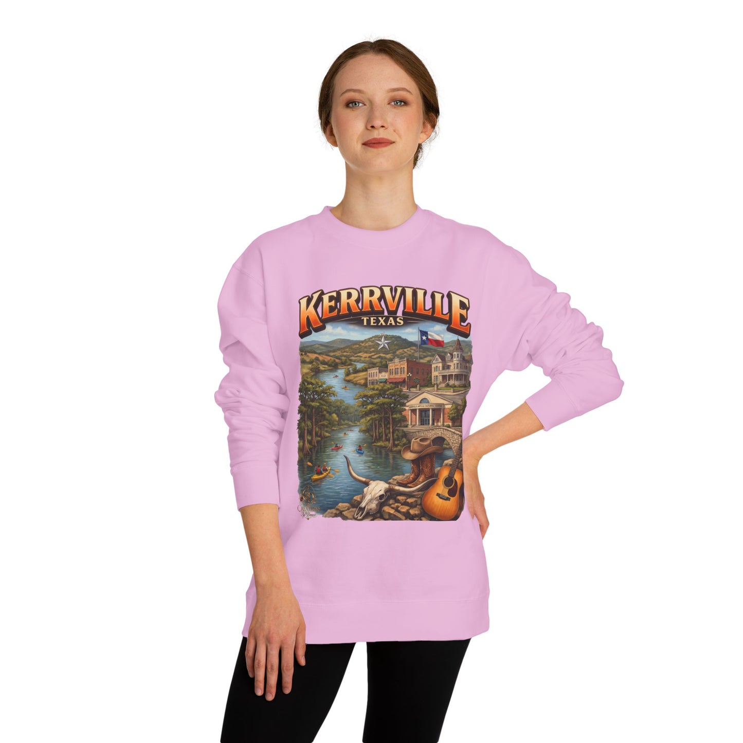 Kerrville Texas Scenic Crewneck Sweatshirt — Riverfront Guitar Vintage Design