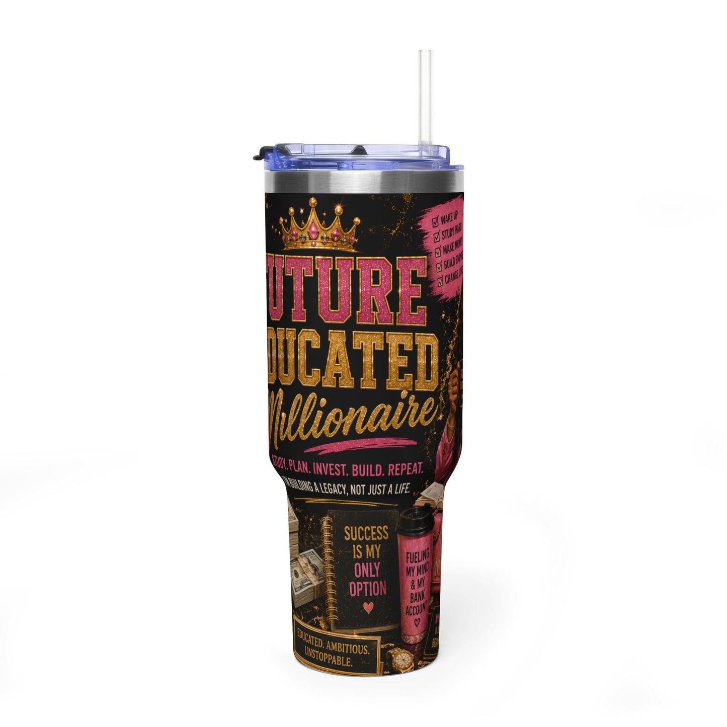 40oz Vacuum Tumbler – “Future Educated Millionaire” Motivational Travel Mug