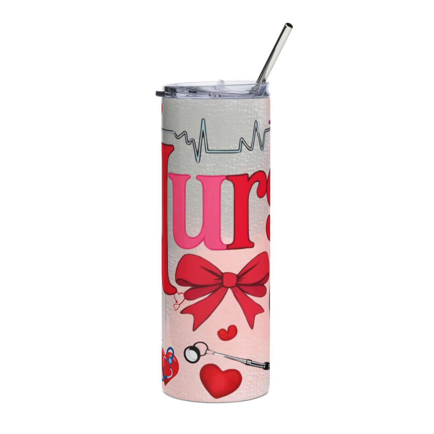 Nurse Hearts 20oz Stainless Tumbler - Medical Gift with Stethoscope & EKG Design