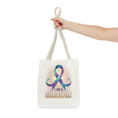 Survivor Ribbon Tote Bag - "I Am a Survivor" Awareness Reusable Shopper