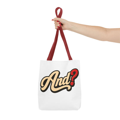 And? Graphic Tote Bag — Retro Script Question Mark Design