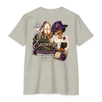 Chosen to Encourage Christian T-Shirt — 'Called to Serve' Purple Church Hat Design