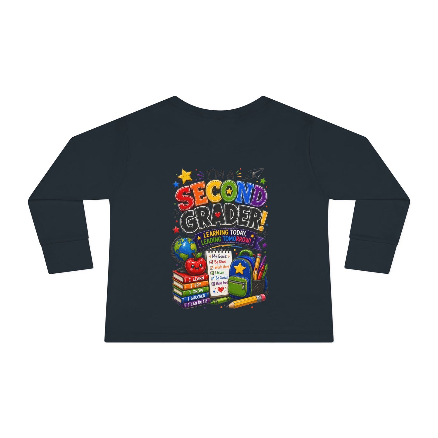 Toddler Long Sleeve Tee — "I'm a Second Grader!" Back-to-School Graphic Shirt