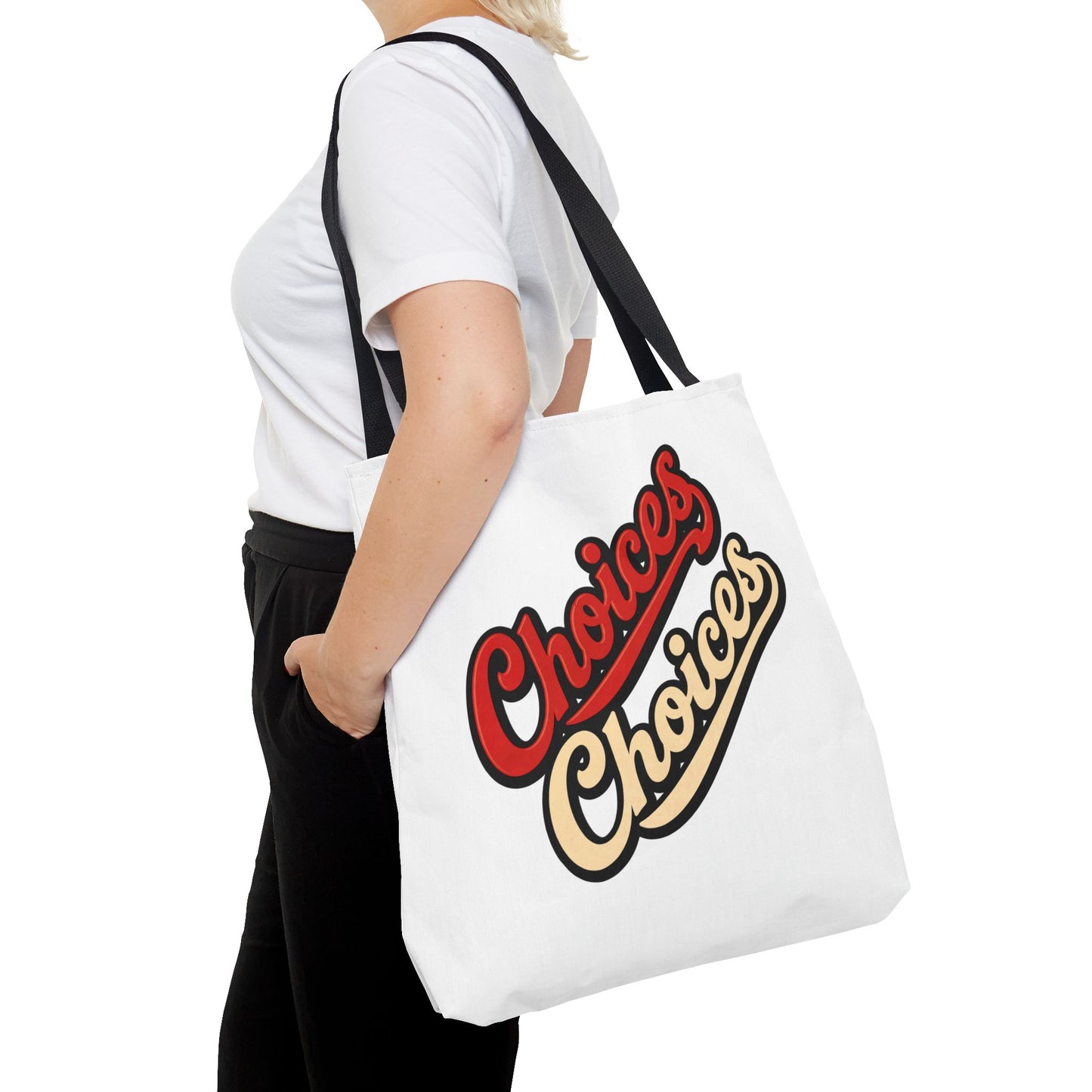 Choices Retro Script Tote Bag — Vintage Two-Tone Typography Canvas Tote