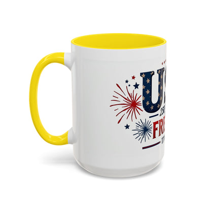 USA 250 Years of Freedom Accent Coffee Mug – 1776–2026 Patriotic Fourth of July Gift