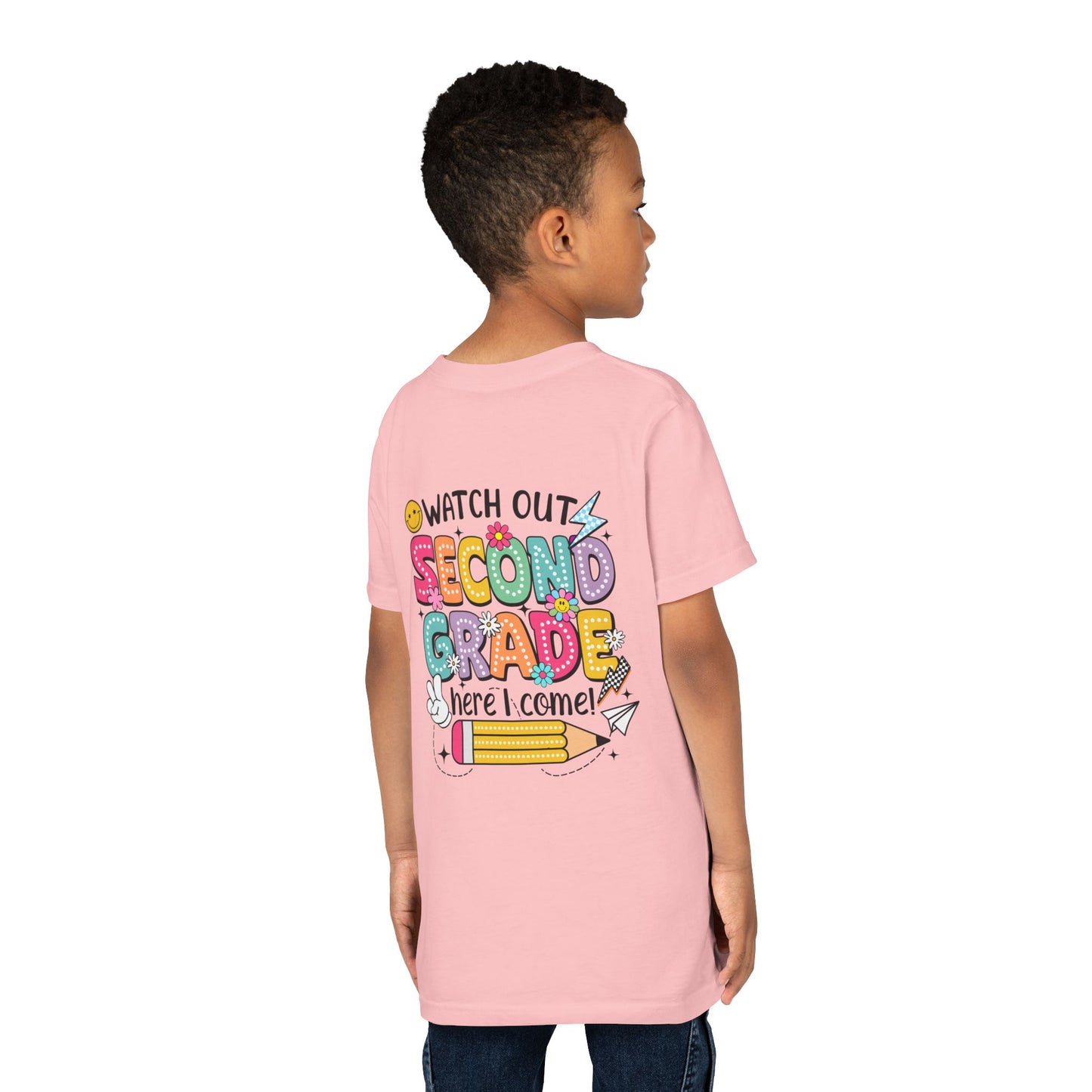 Second Grade Kids T‑Shirt – "Watch Out Second Grade Here I Come" Back‑to‑School Tee
