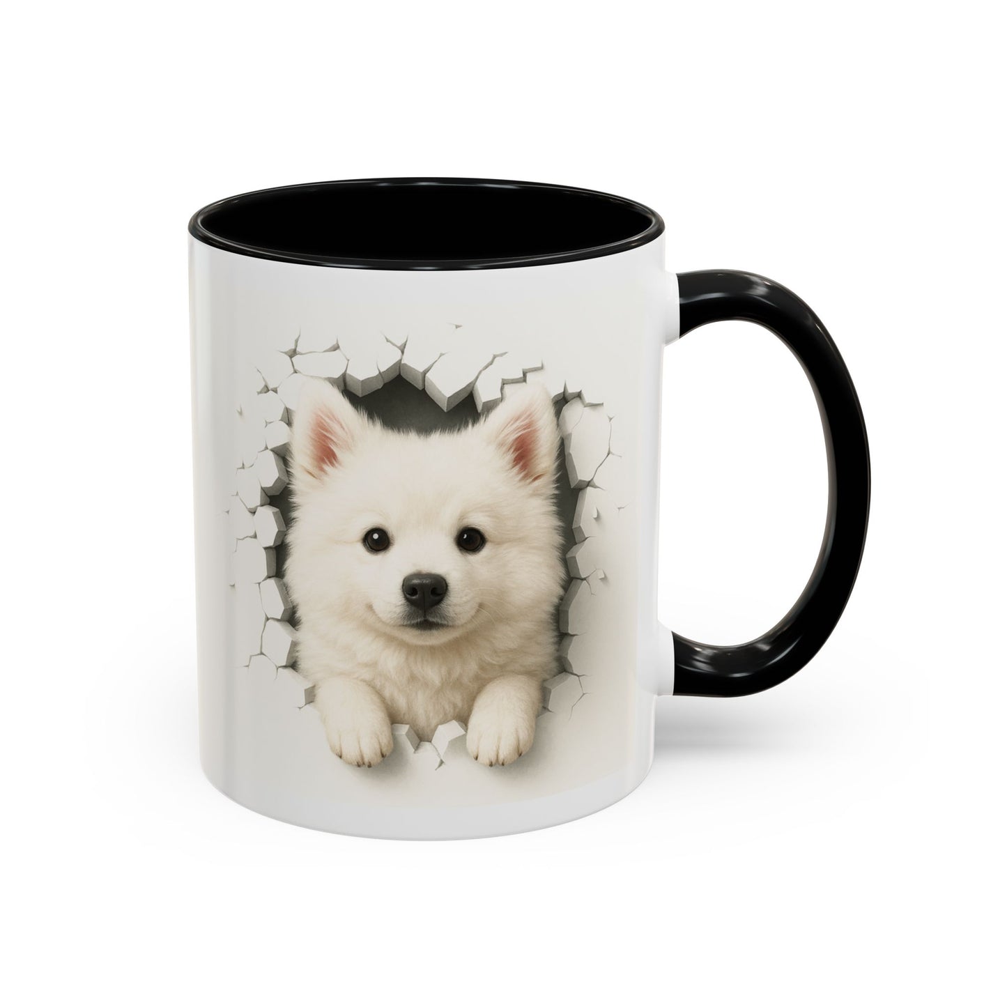 White Samoyed Puppy Accent Coffee Mug — Cute Dog Breakthrough Design (11/15 oz)