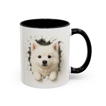 White Samoyed Puppy Accent Coffee Mug — Cute Dog Breakthrough Design (11/15 oz)