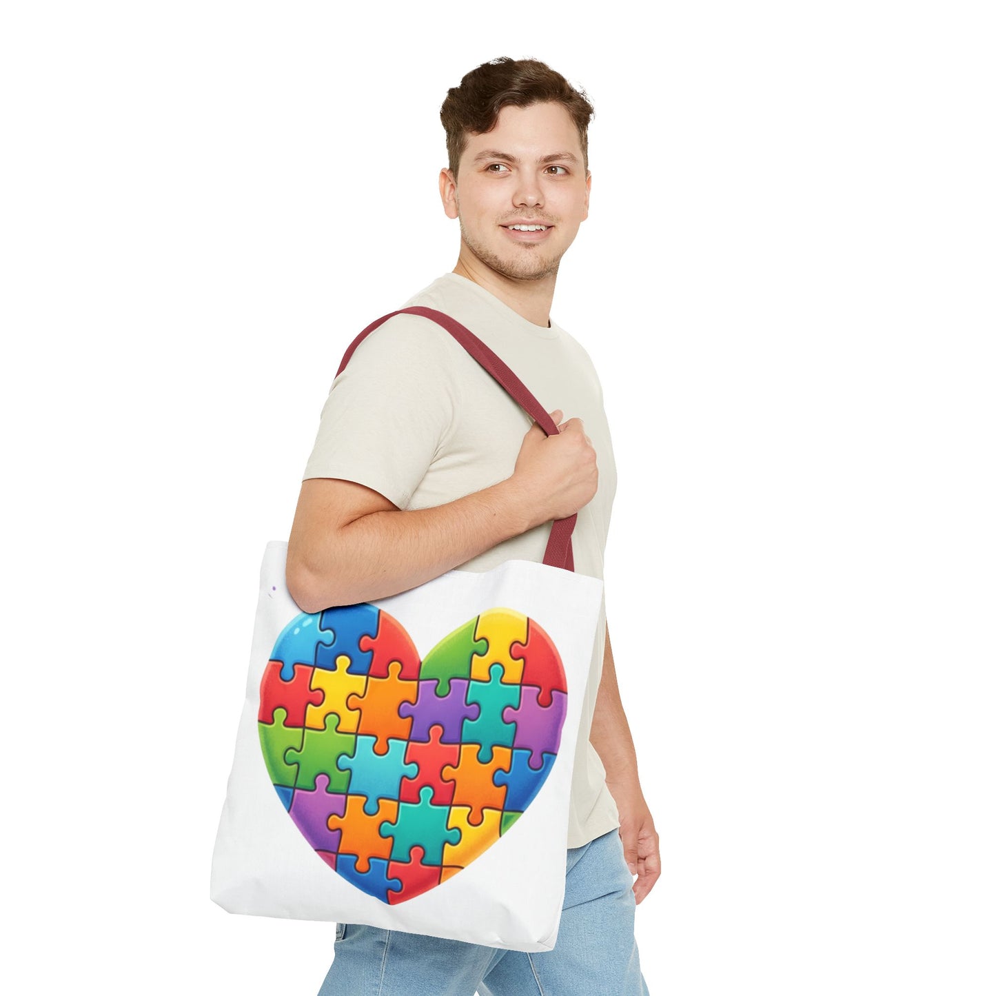 Autism Puzzle Heart Tote Bag - Colorful Awareness Canvas Tote