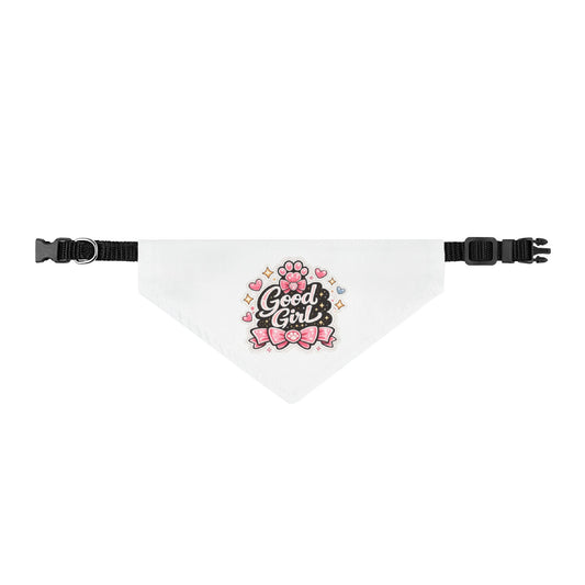 Clip-On Pet Bandana — 'Good Girl' Pink Paw Floral Dog Bandana Collar Accessory