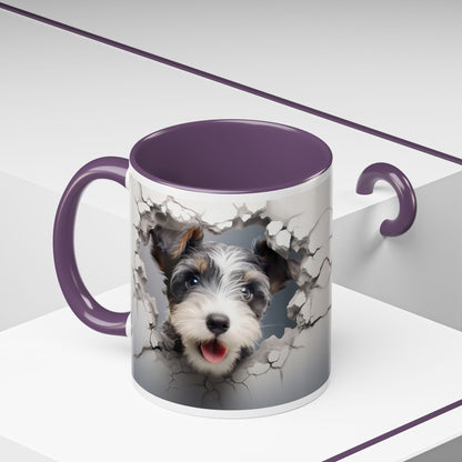 Minature Schnauzer Puppy Peek Accent Coffee Mug — Cute Dog Breakthrough Design (11/15oz)