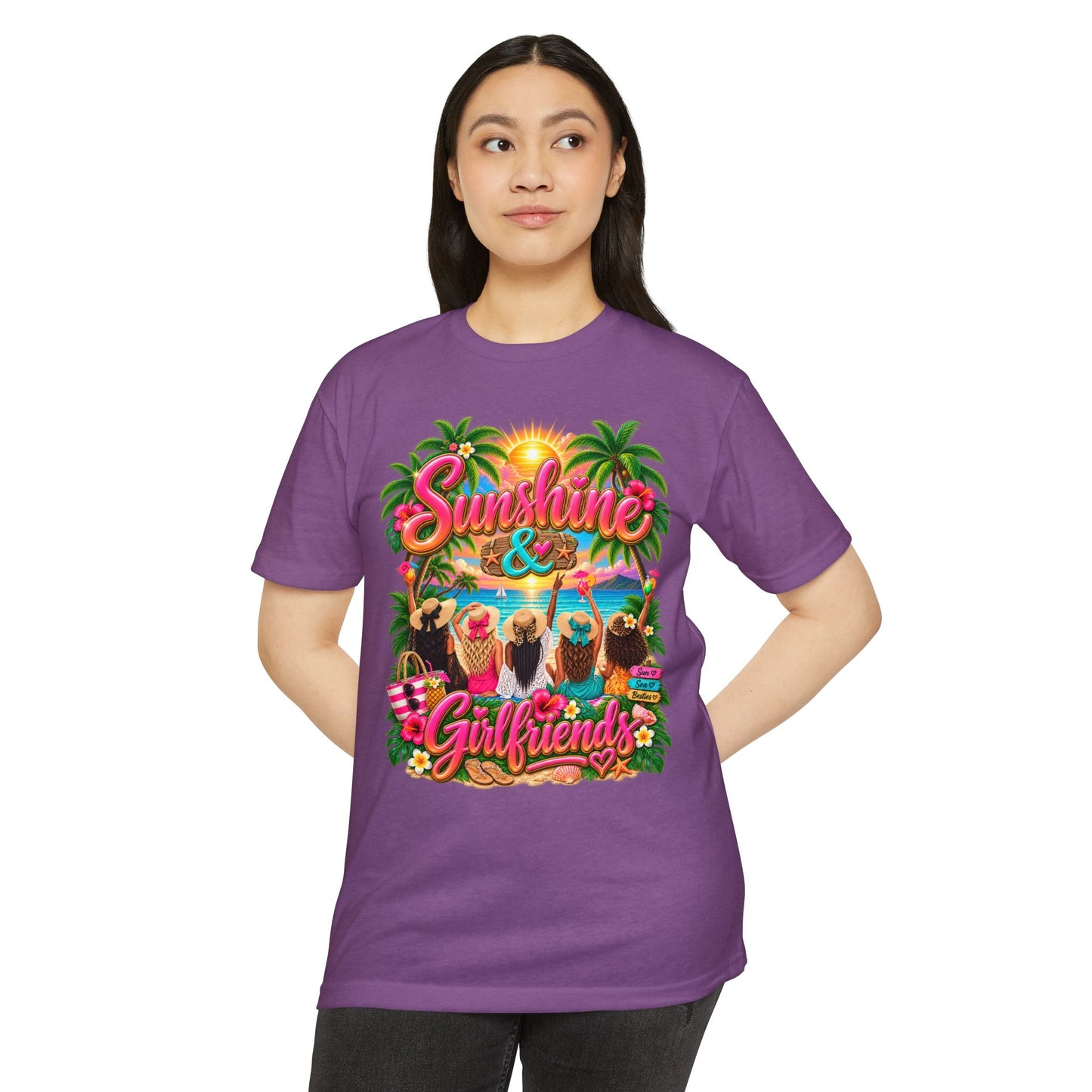 Sunshine & Girlfriends Beach T-Shirt — Tropical Vacation Tee for Friends