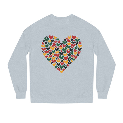 Colorful Heart Pattern Sweatshirt — Cozy Valentine/Everyday Love Crewneck