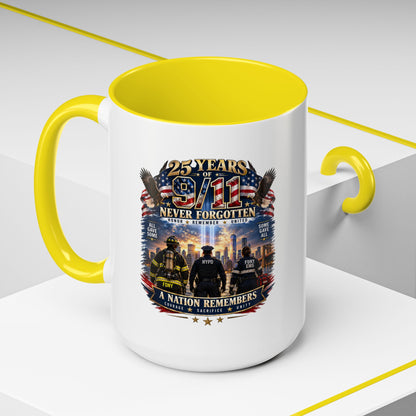11oz/15oz Coffee Mug — 25 Years of 9/11 Never Forgotten Memorial Design