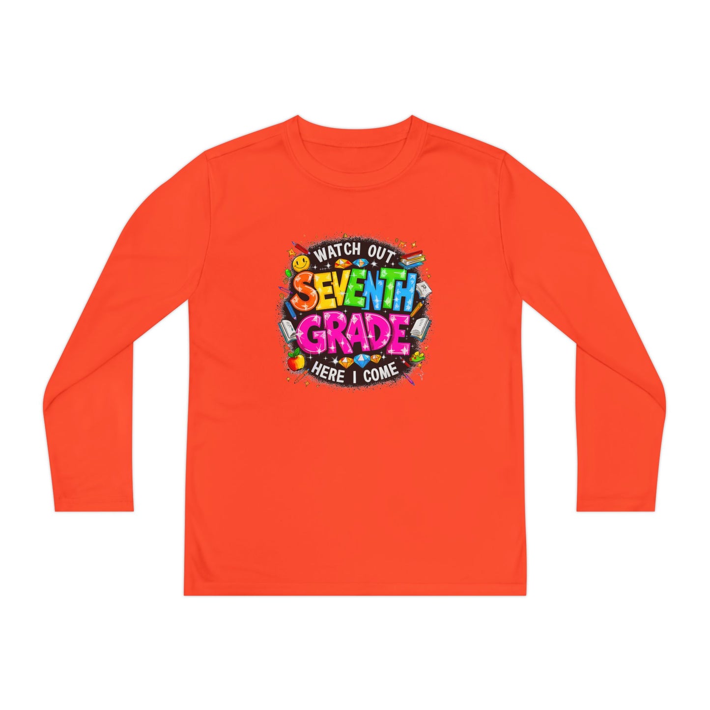 Seventh Grade Youth Long Sleeve Tee — "Watch Out Seventh Grade Here I Come" Back-to-School Shirt