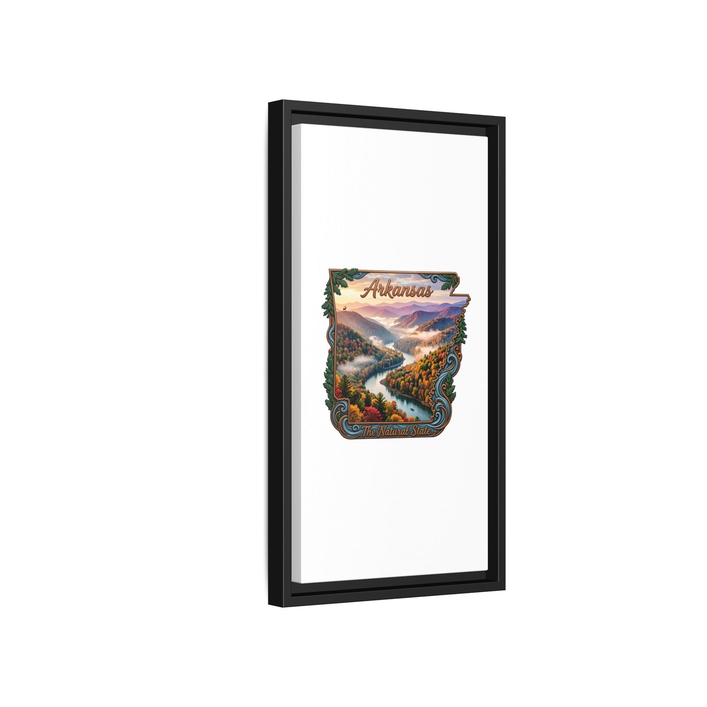 Arkansas Scenic State Map Canvas — "The Natural State" Framed Wall Art
