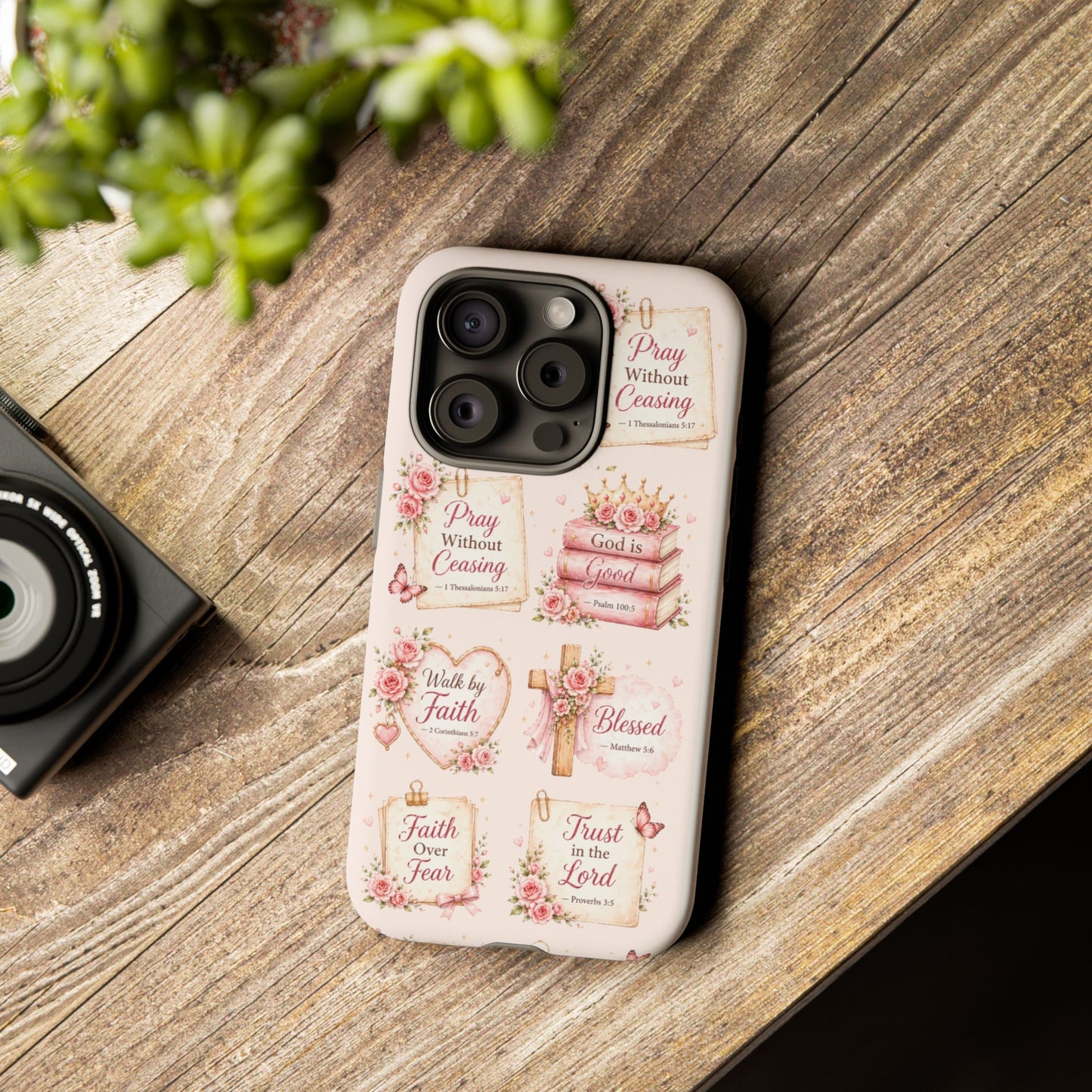 Christian Floral Phone Case — "Pray Without Ceasing" Faith Cross Design