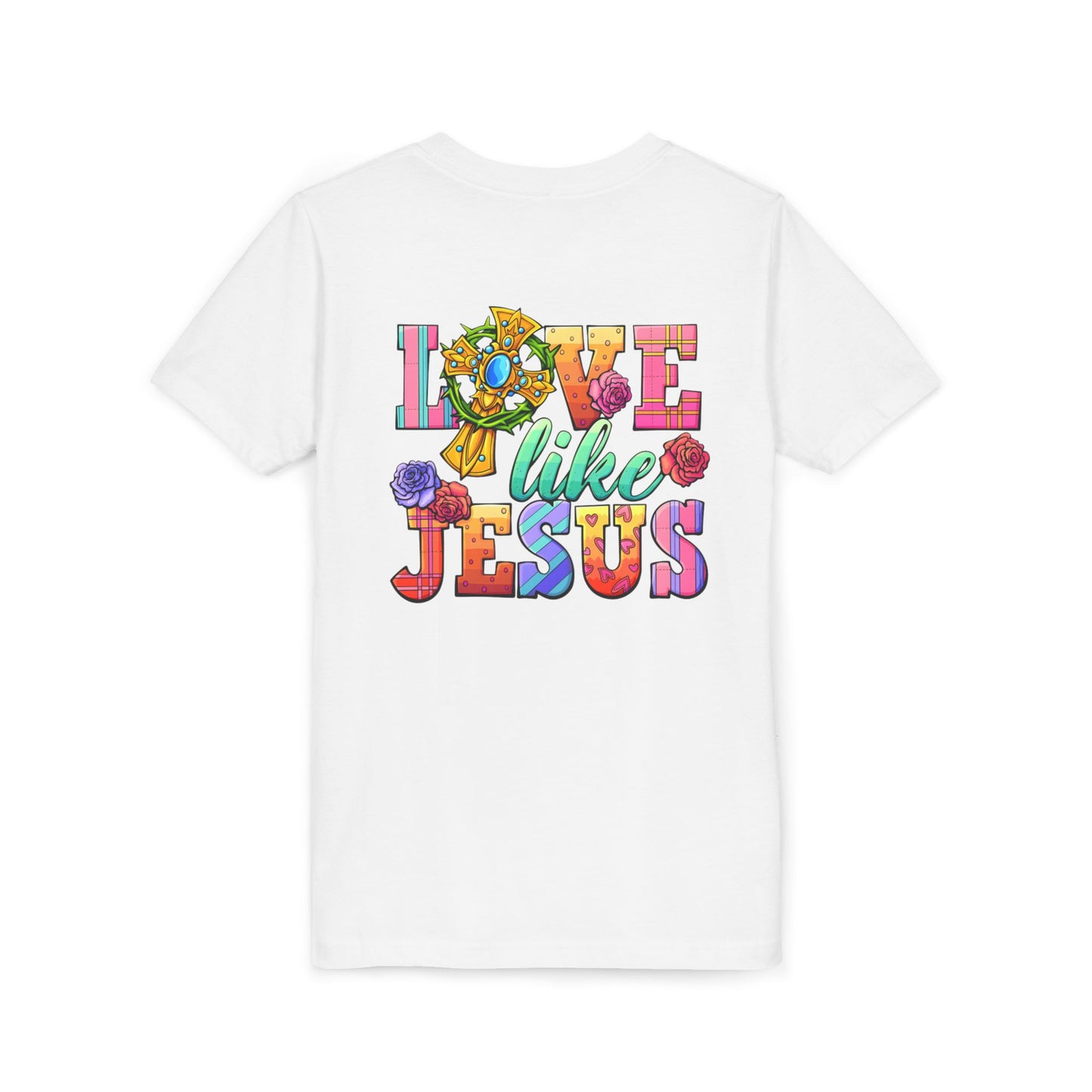 Youth Tee — "Love Like Jesus" Colorful Faith Graphic