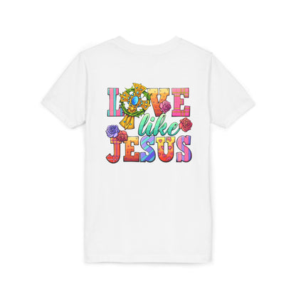 Youth Tee — "Love Like Jesus" Colorful Faith Graphic
