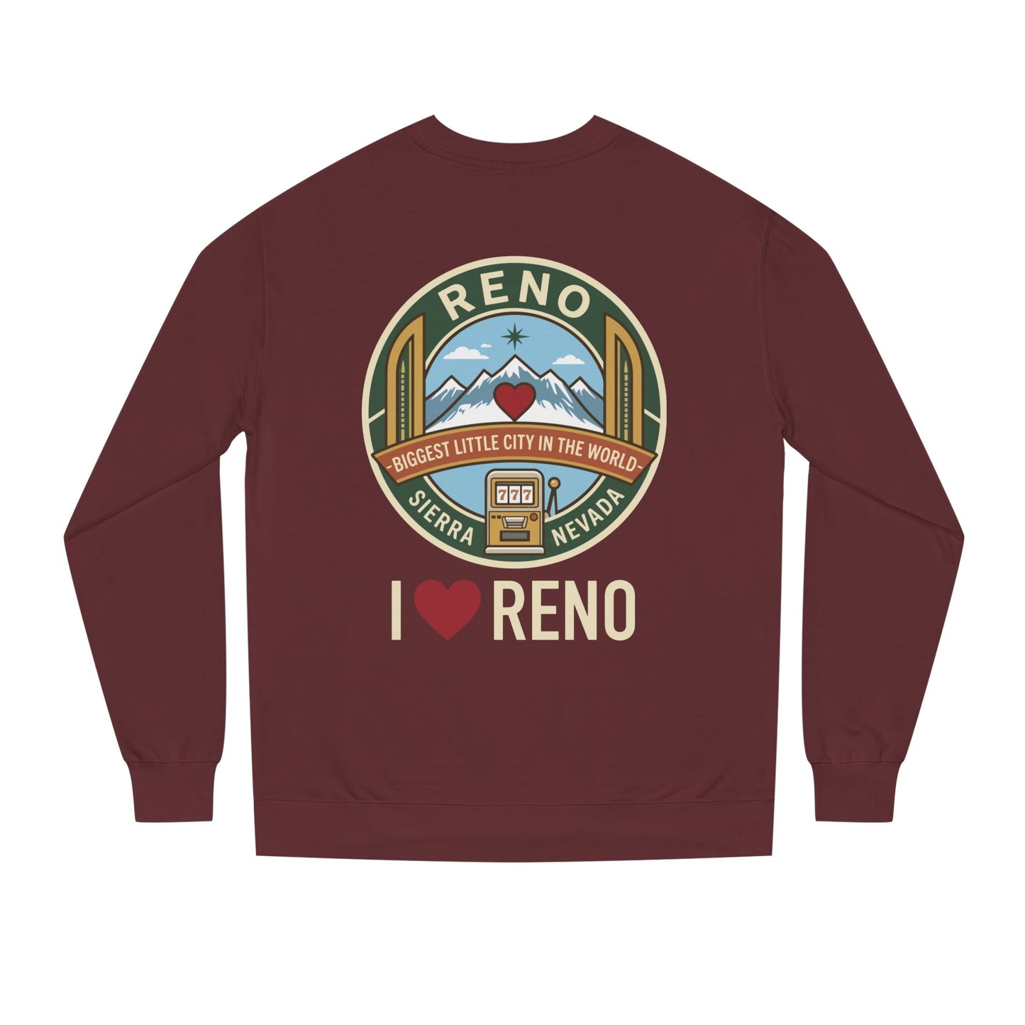 I  Reno Sweatshirt — Vintage Reno Nevada Mountain Badge Crewneck