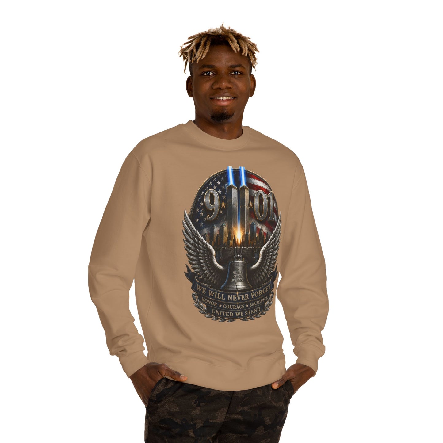 9/11 Memorial Sweatshirt — We Will Never Forget Tribute Crewneck