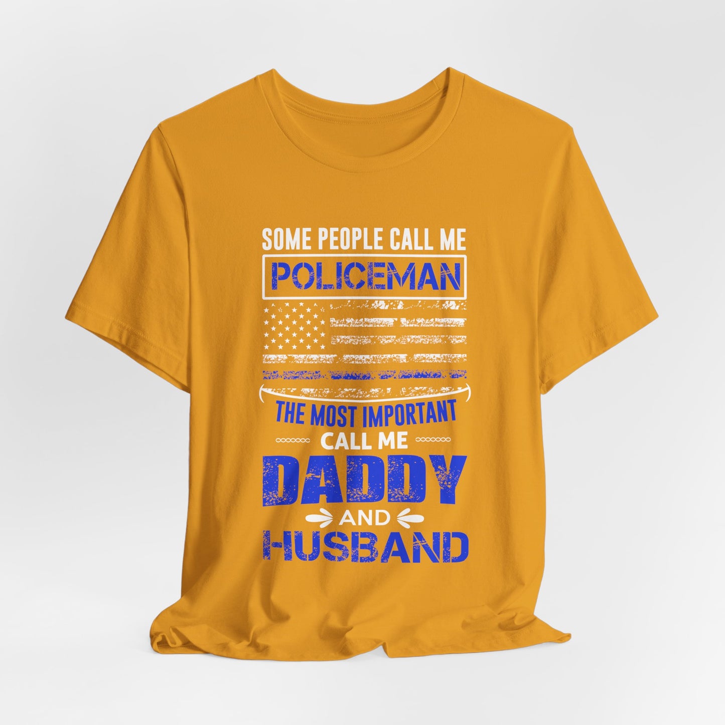 Policeman Daddy & Husband T-Shirt — Thin Blue Line American Flag Tee for Fathers