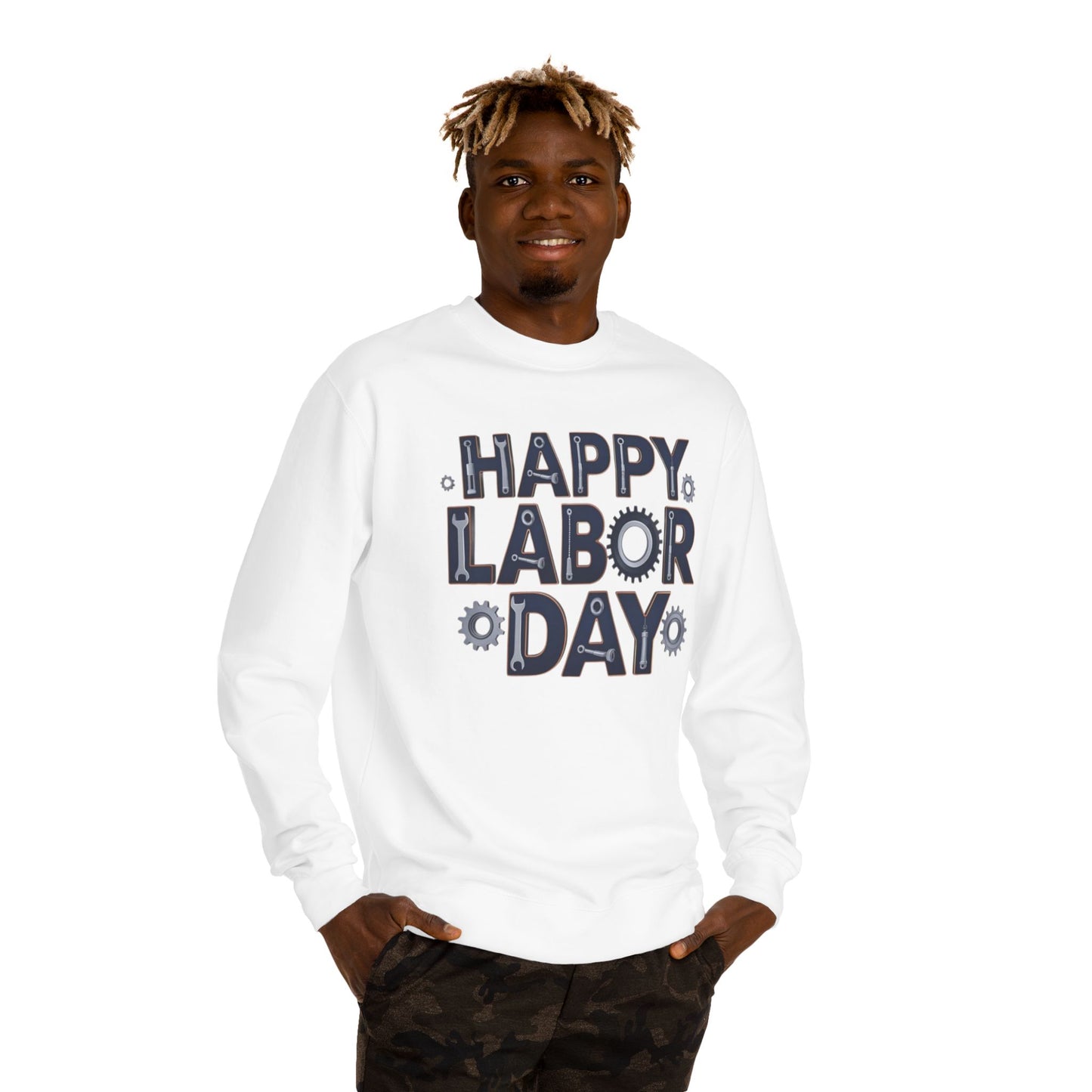 Labor Day Sweatshirt - "Happy Labor Day" Gear with Industrial Gear Design