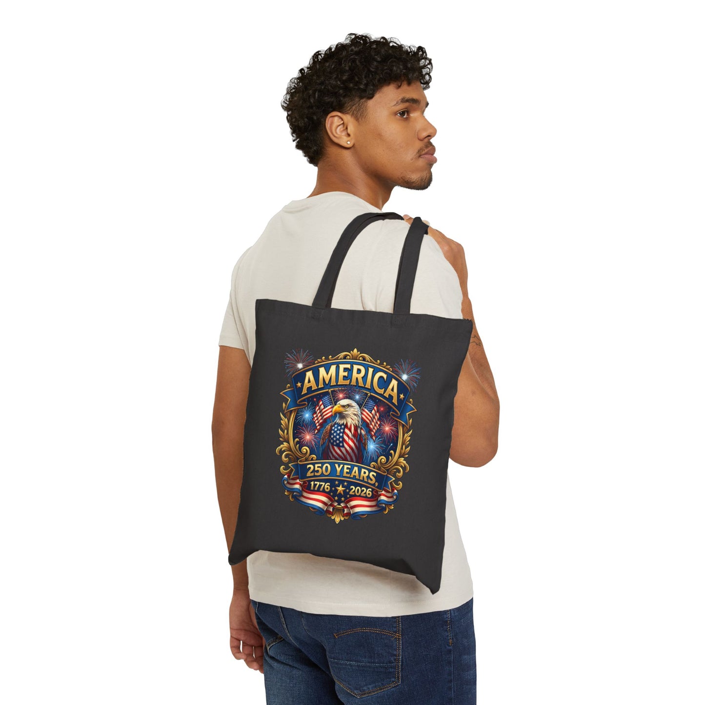 America 250th Anniversary Canvas Tote Bag – 1776–2026 Patriotic Eagle & Flag Design