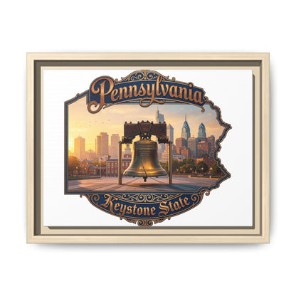 Pennsylvania Keystone State Framed Canvas Wall Art — Liberty Bell & Philadelphia Skyline