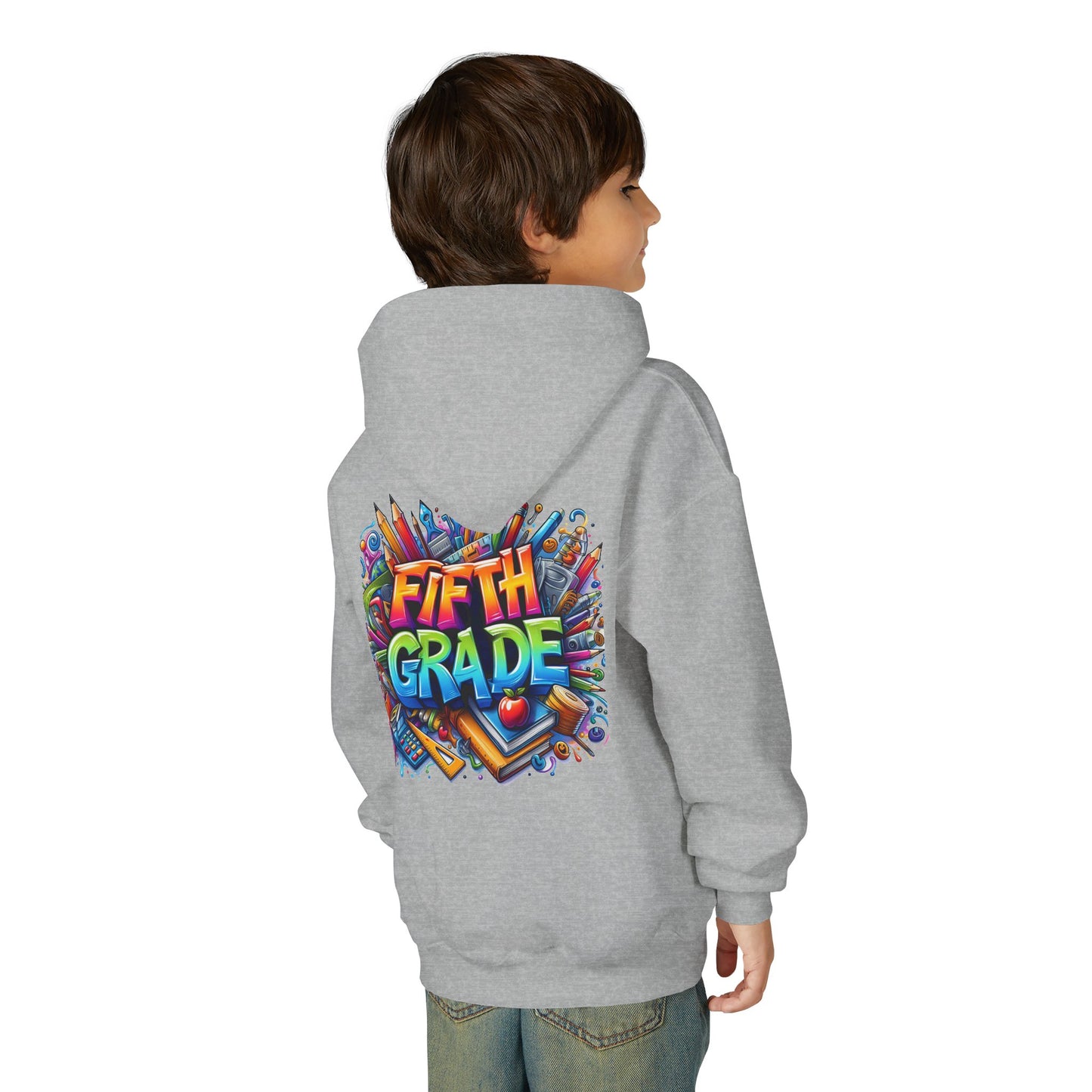 Fifth Grade Kids Hoodie - Colorful School Supplies Back-to-School Sweatshirt