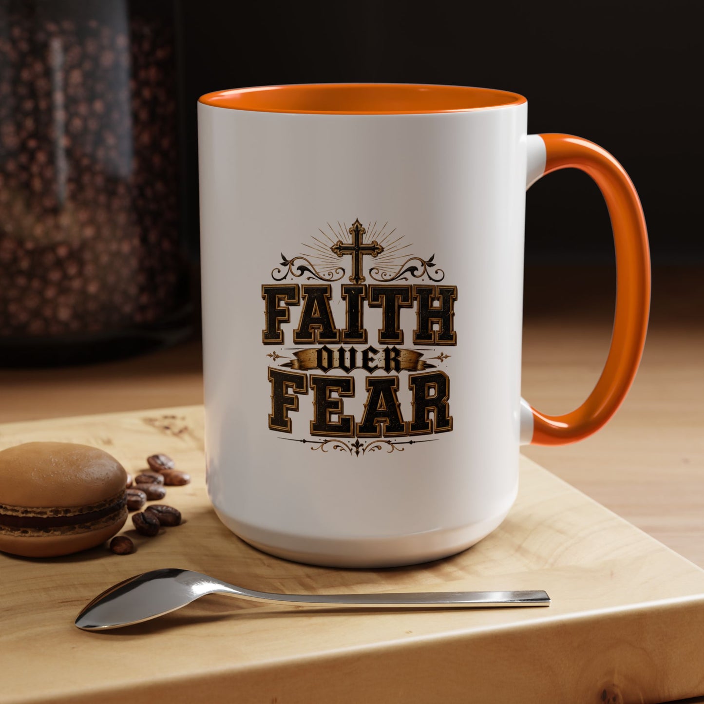 Faith Over Fear Accent Coffee Mug - Inspirational Christian Coffee Cup (11/15oz)