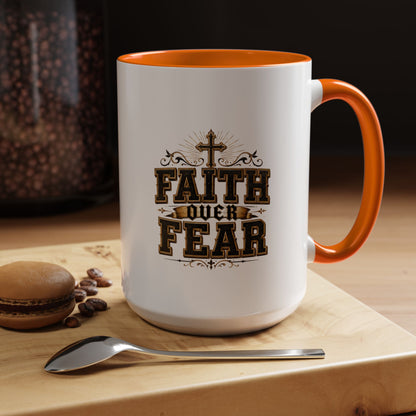 Faith Over Fear Accent Coffee Mug - Inspirational Christian Coffee Cup (11/15oz)