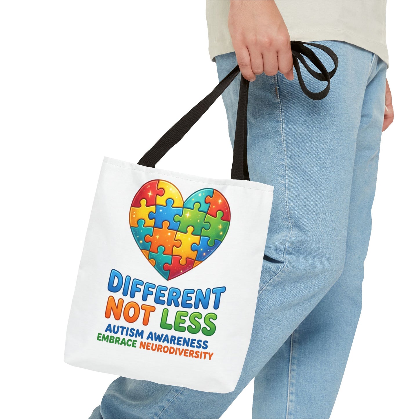 Autism Awareness Tote — "Different Not Less" Puzzle Heart