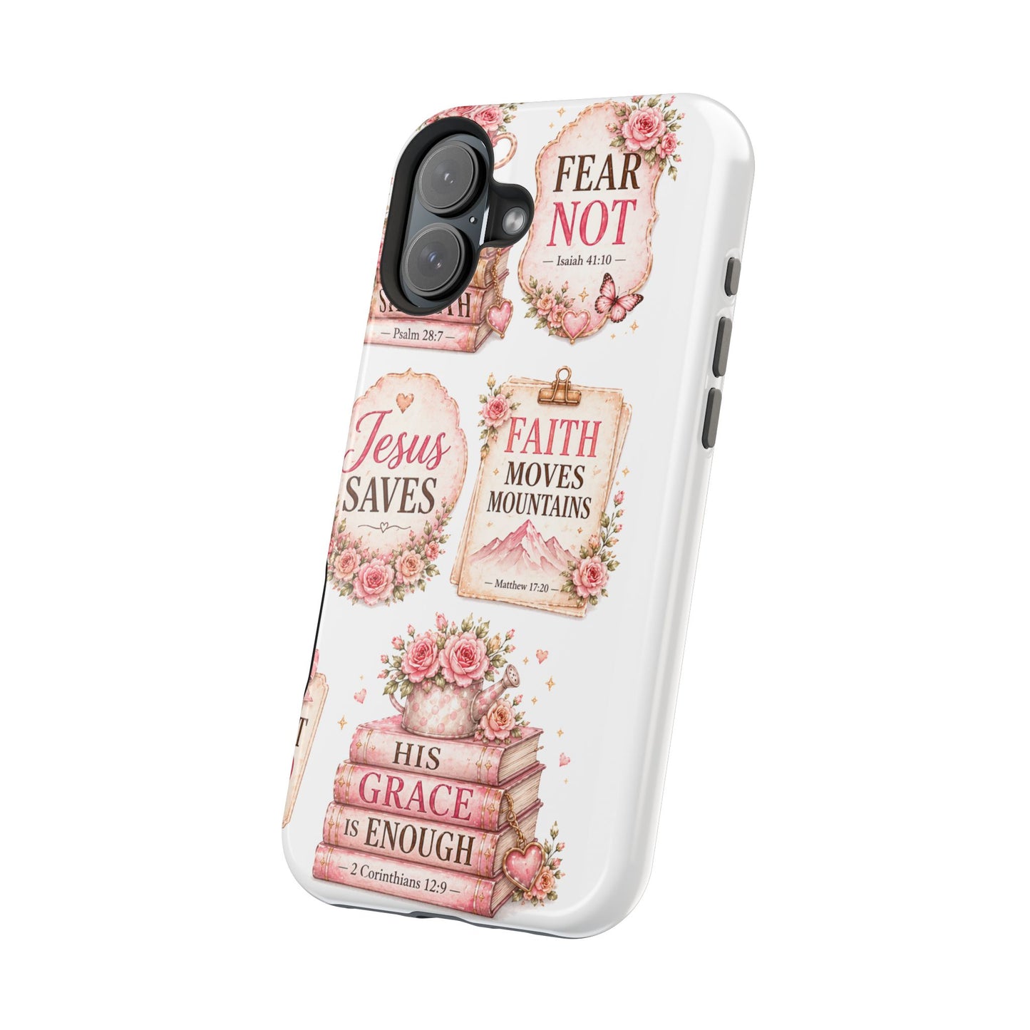 Christian Phone Case - "Fear Not, Faith Moves Mountains, Jesus Saves" Floral Magnetic Impact-Resistant Case