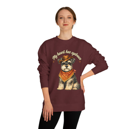 Schnauzer Cowboy Sweatshirt – "My Heart Has Eyeholes" Cute Western Dog Crewneck