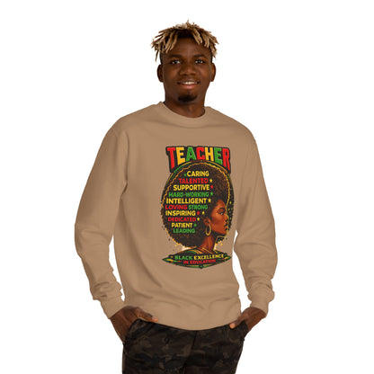Teacher Afro Portrait Sweatshirt — Black Excellence Educator Crewneck