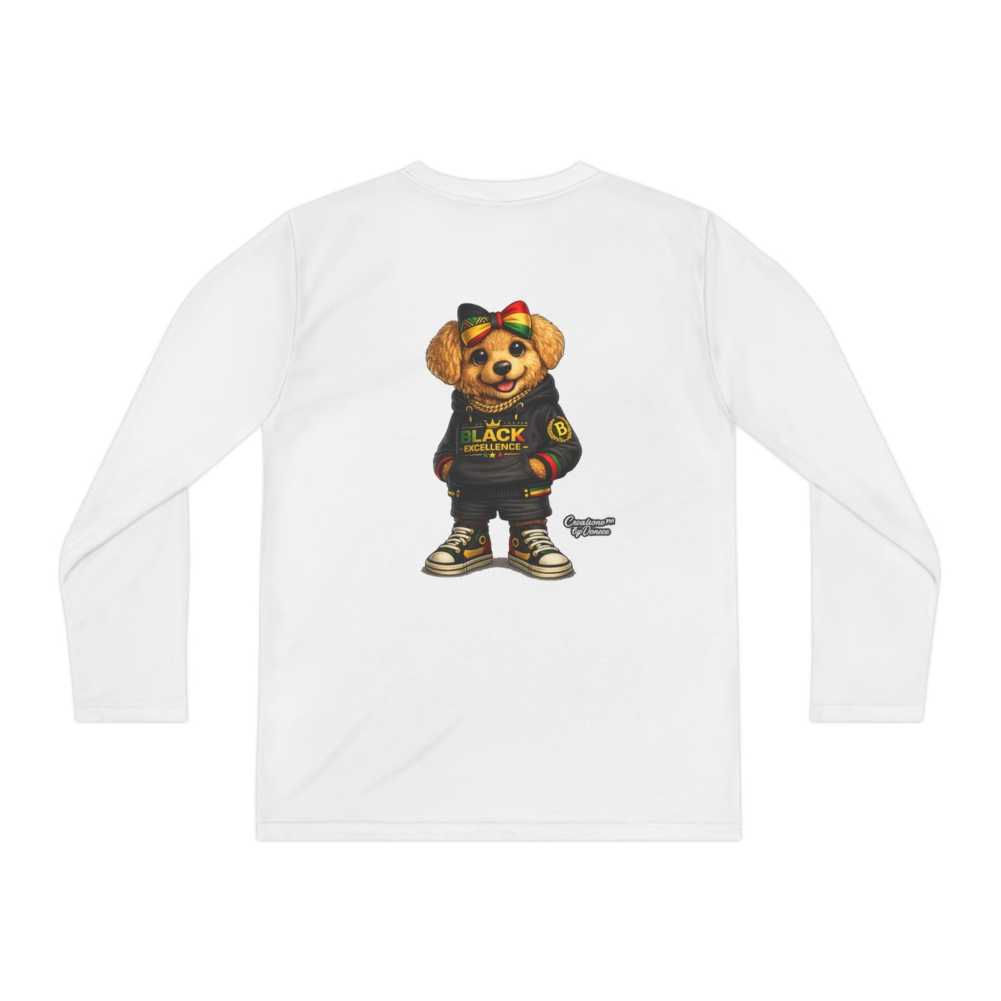 Youth Long Sleeve Tee — Trendy Bear Graphic "Black Excellence"