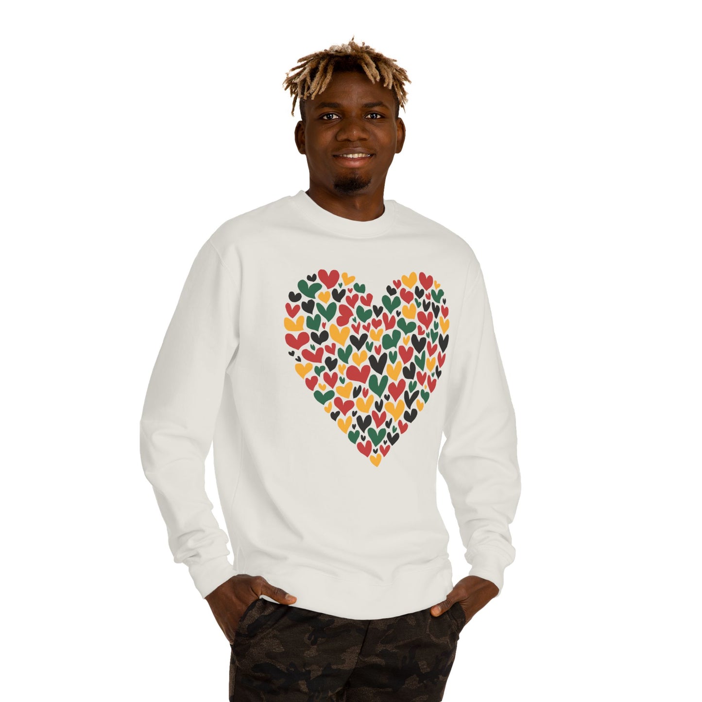Colorful Heart Pattern Sweatshirt — Cozy Valentine/Everyday Love Crewneck