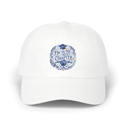 Dad Cap — ‘On to the Next Chapter’ Floral Embroidered White Baseball Hat