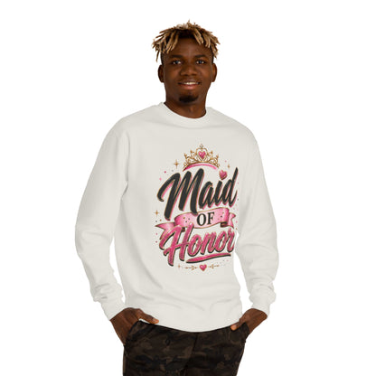 Maid of Honor Sweatshirt — Pink Script Bridal Party Crewneck
