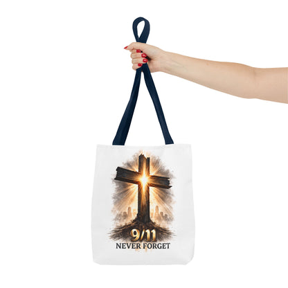 9/11 Never Forget Cross Memorial Tote Bag — Patriotic Remembrance Shopper