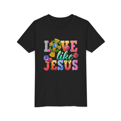 Youth Tee — "Love Like Jesus" Colorful Faith Graphic