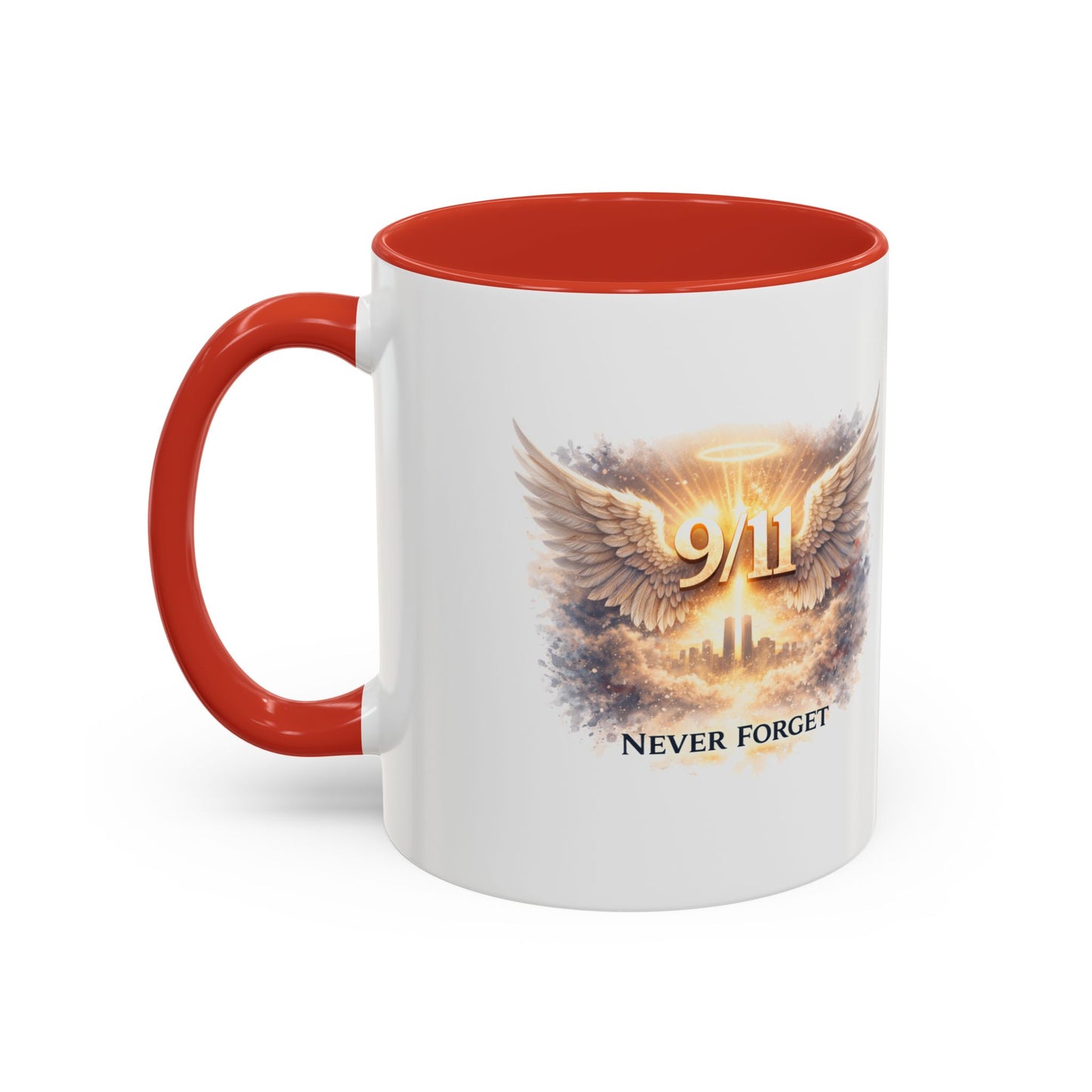 9/11 Never Forget Accent Coffee Mug — Memorial Tribute Ceramic Mug